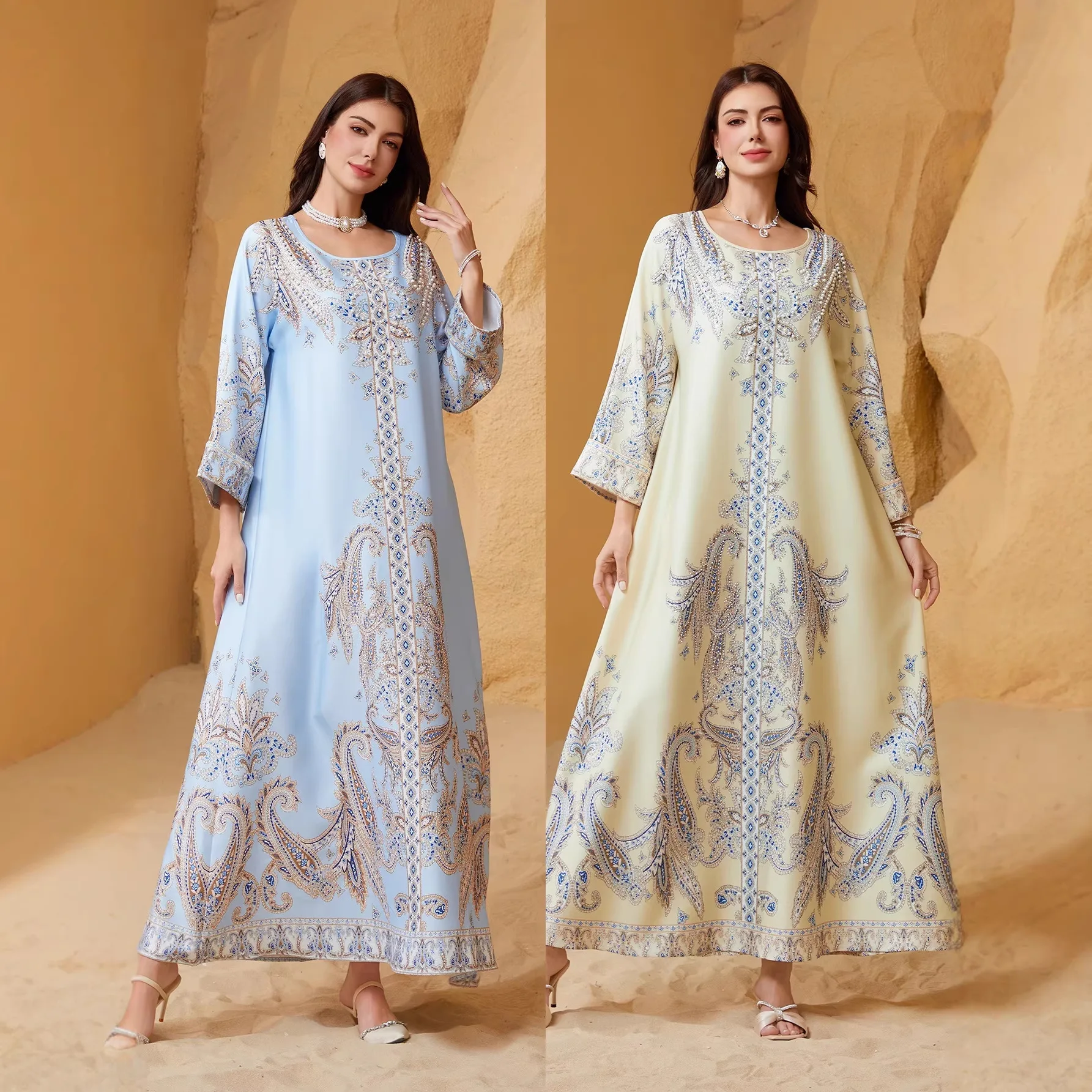 Zd011ins Women's Dress With Beaded Print, Round Neck, Abaya Style With Traditional Dressess Ramadan Dubai Luxury Islam Elegant
Zd011ins Women's Dress With Beaded Print, Round Neck, Abaya Style With Traditional Dressess Ramadan Dubai Luxury Islam Elegant