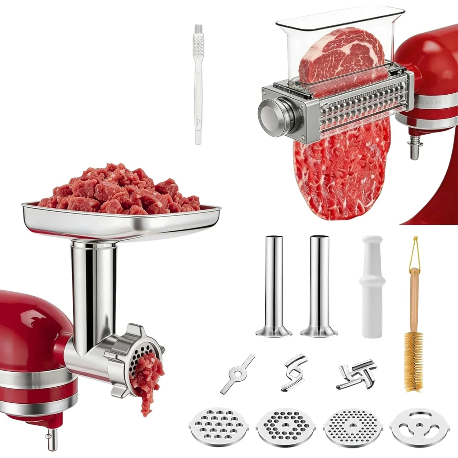 KitchenAid Mixer Attachment Meat Grinder Tenderizer 3 Adjustable Thickness 4 Grinding Plates 2 Sausage Stuffer Tubes Baking Tool
KitchenAid Mixer Attachment Meat Grinder Tenderizer 3 Adjustable Thickness 4 Grinding Plates 2 Sausage Stuffer Tubes Baking Tool