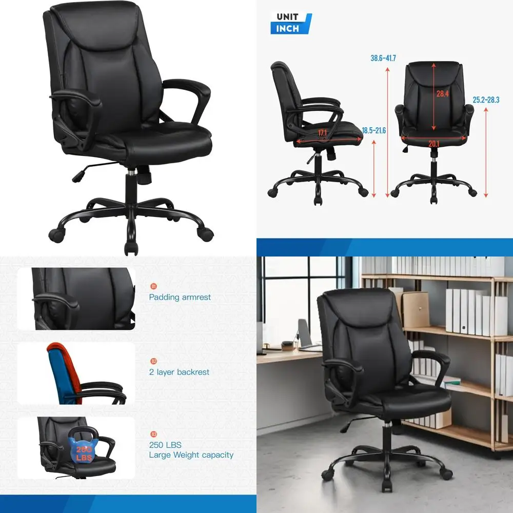 Ergonomic PU Leather Desk Chair with Swivel, Lumbar Support, and Adjustable Armrests for Home Office Use
Ergonomic PU Leather Desk Chair with Swivel, Lumbar Support, and Adjustable Armrests for Home Office Use