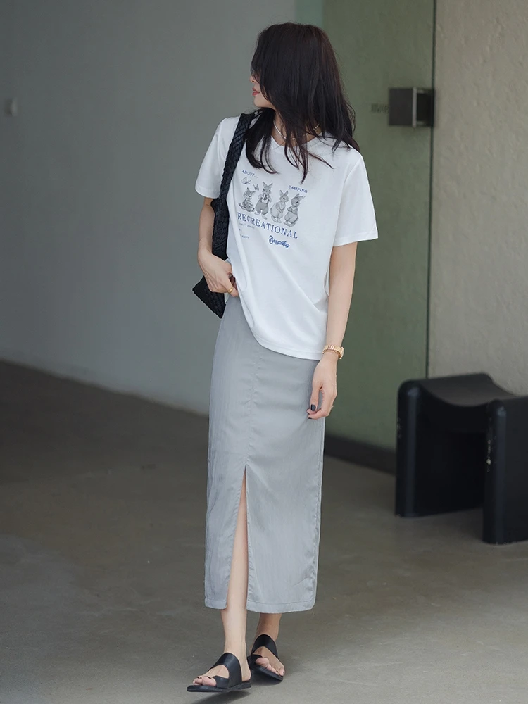 Юбка миди А-силуэта с высокой талией и разрезом для женщин, тонкая, летняя, в корейском стиле, однотонная, для повседневной носки
Юбка миди А-силуэта с высокой талией и разрезом для женщин, тонкая, летняя, в корейском стиле, однотонная, для повседневной носки