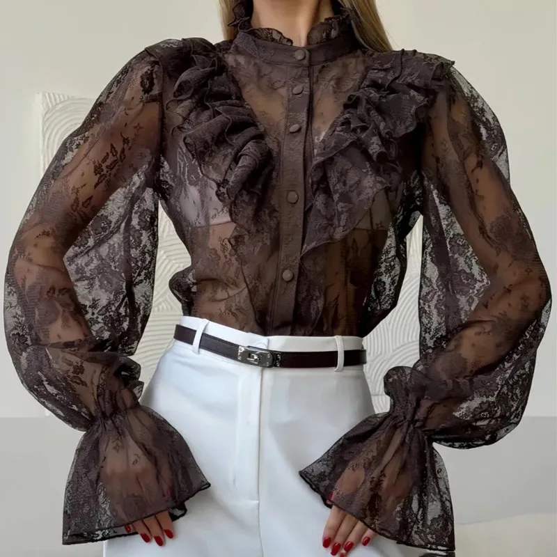 Tuularose Women's Summer Blouses Female See-Through Patchwork Lace-Up Long Sleeve Office Lady Top Y2k Lace Ruffled Printed Shirt
Tuularose Women's Summer Blouses Female See-Through Patchwork Lace-Up Long Sleeve Office Lady Top Y2k Lace Ruffled Printed Shirt