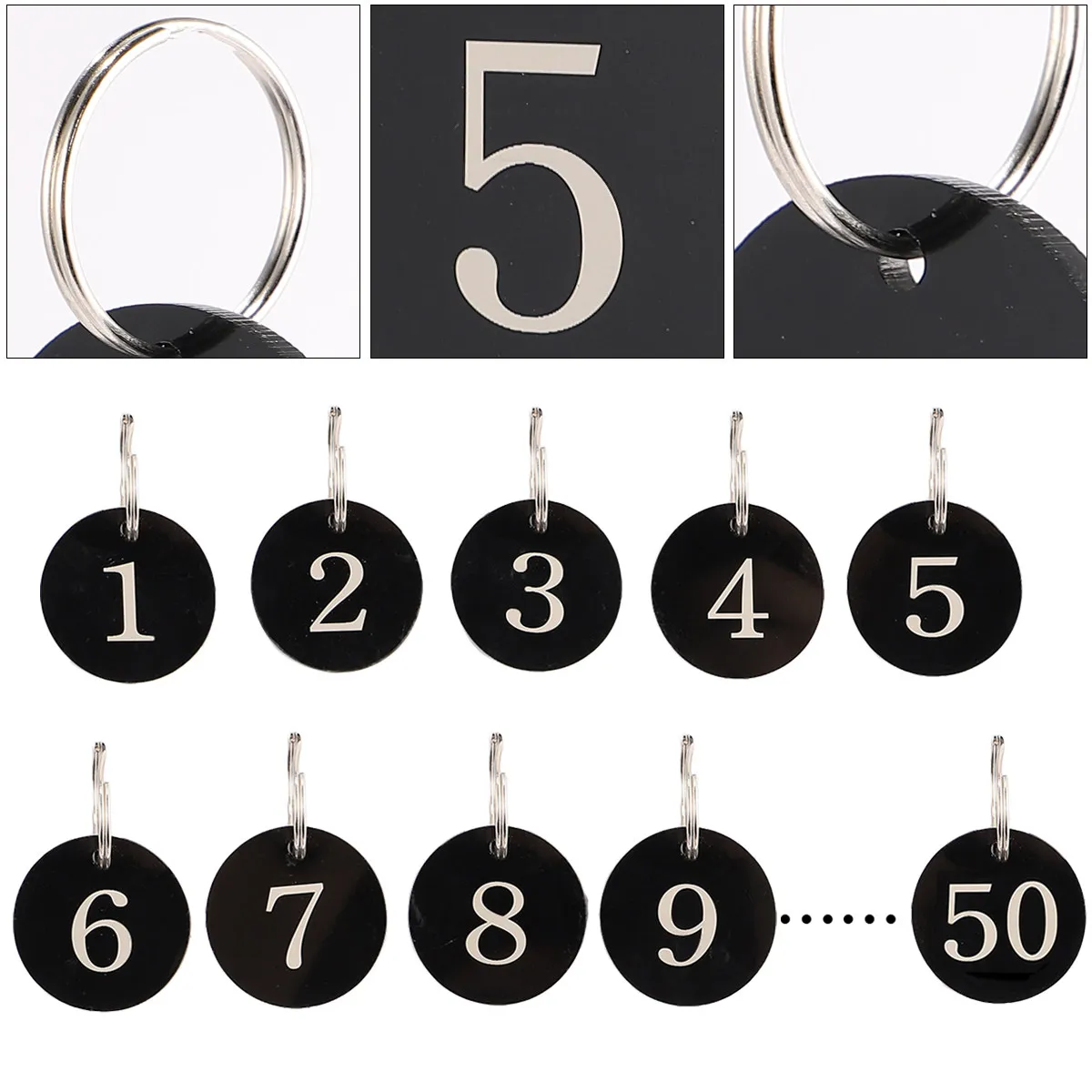 50Pcs Number Tag Rings Acrylic Round Black Key Tags Dustproof for Hotel Supermarket Restaurant Counters Number Tags
50Pcs Number Tag Rings Acrylic Round Black Key Tags Dustproof for Hotel Supermarket Restaurant Counters Number Tags