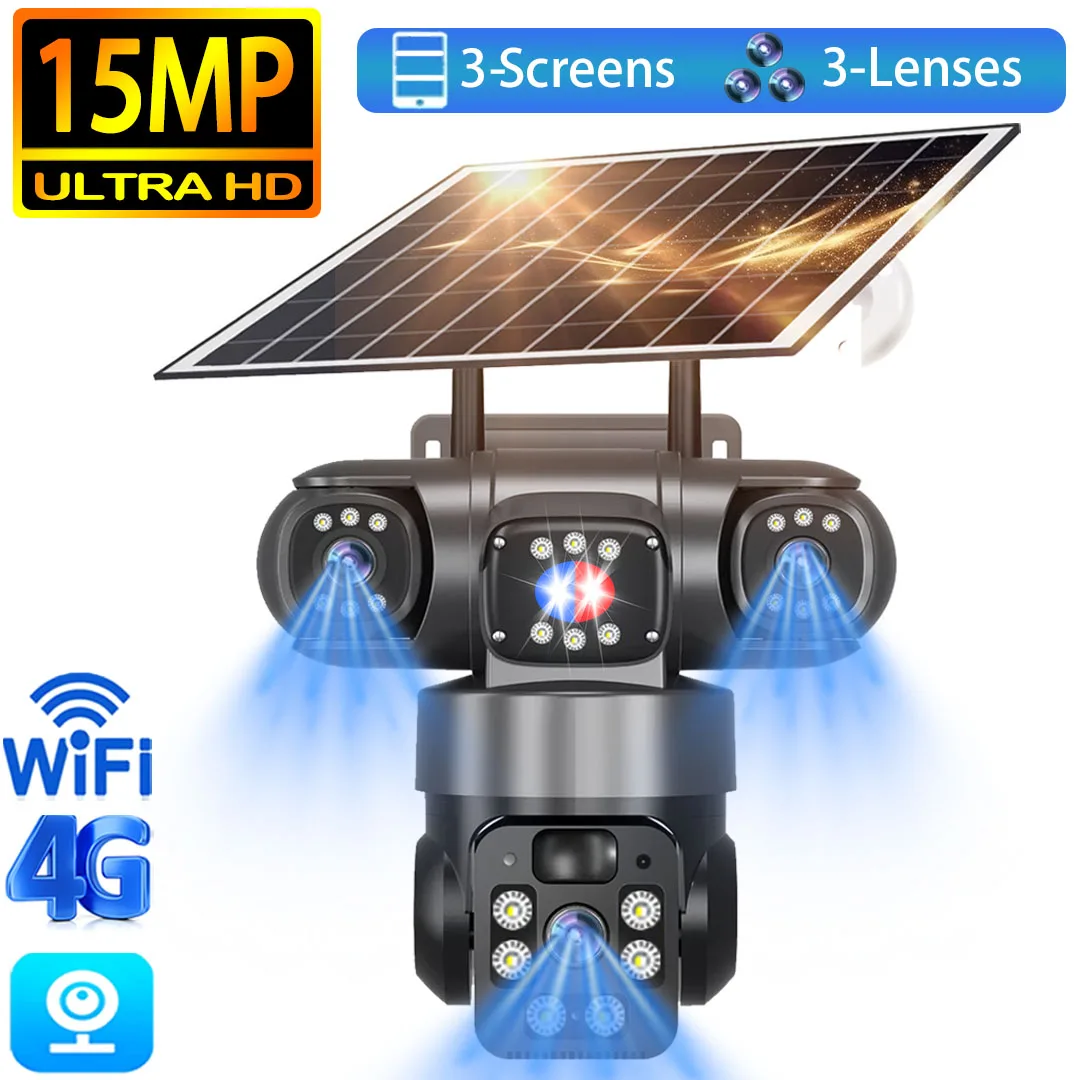 Solar Camera 4G Outdoor Surveillance 15MP Triple Lenses Triple Screen Security Monitor Night Vision Waterproof CCTV Cameras V380
Solar Camera 4G Outdoor Surveillance 15MP Triple Lenses Triple Screen Security Monitor Night Vision Waterproof CCTV Cameras V380
