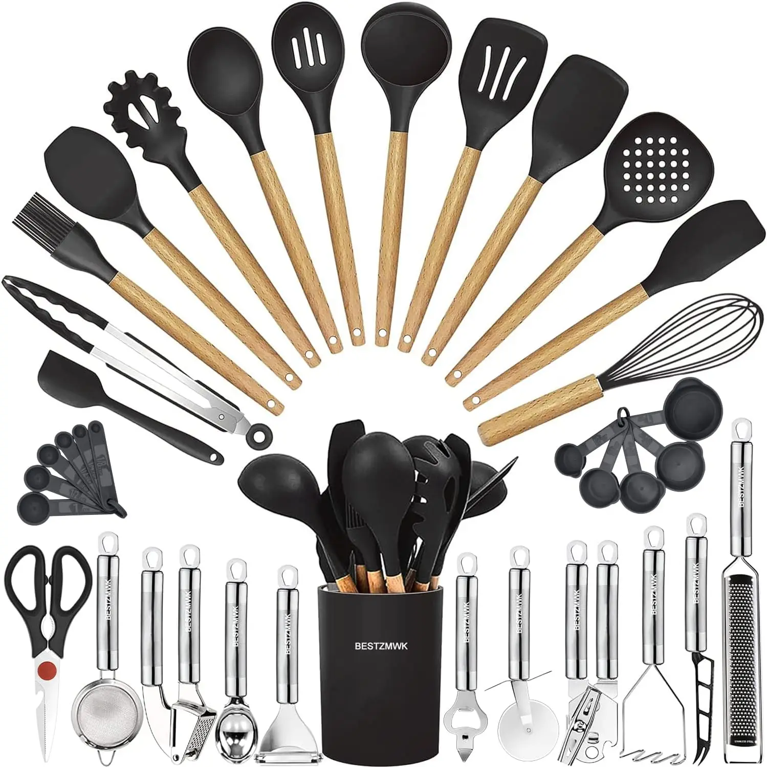 35-Piece Cooking Utensils Set, Heat Resistant Silicone & Wooden Handle Kitchen Tools for Nonstick Cookware
35-Piece Cooking Utensils Set, Heat Resistant Silicone & Wooden Handle Kitchen Tools for Nonstick Cookware