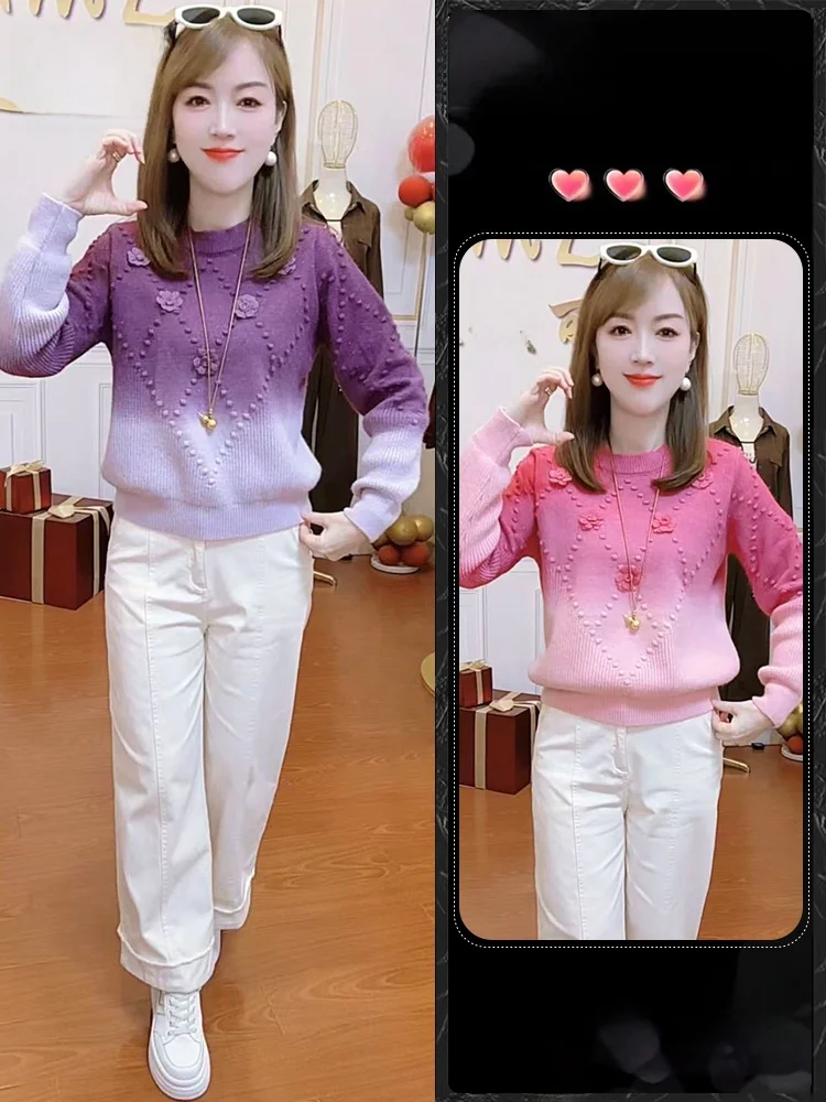 Elegant round Neck Knitted Sweater Women's Fashion Spring Gradient Color Diamond Weave Beautiful Top Commute Style Slim Fit
Elegant round Neck Knitted Sweater Women's Fashion Spring Gradient Color Diamond Weave Beautiful Top Commute Style Slim Fit