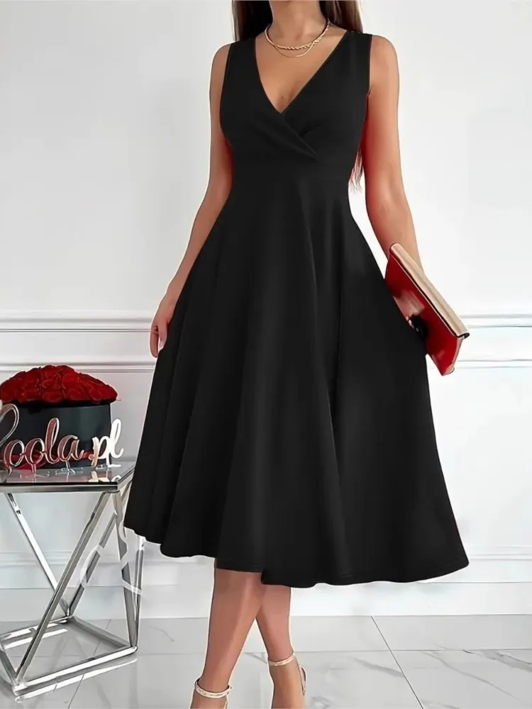 Summer Simple Solid Color Sleeveless V-neck Waist Temperament Elegant Dress Women's Mid-waist Comfortable Casual Dresses
Summer Simple Solid Color Sleeveless V-neck Waist Temperament Elegant Dress Women's Mid-waist Comfortable Casual Dresses