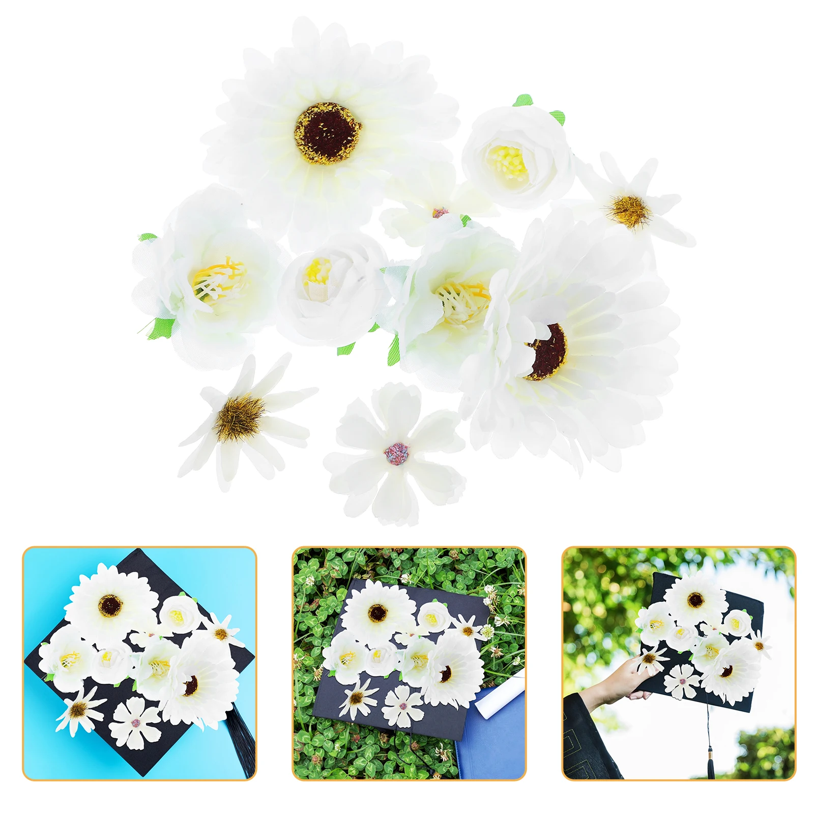 10pcs Artificial Flower Heads White Simulated Blossoms for Graduation Cap DIY Decorations Wedding Party Accessories Reusable
10pcs Artificial Flower Heads White Simulated Blossoms for Graduation Cap DIY Decorations Wedding Party Accessories Reusable