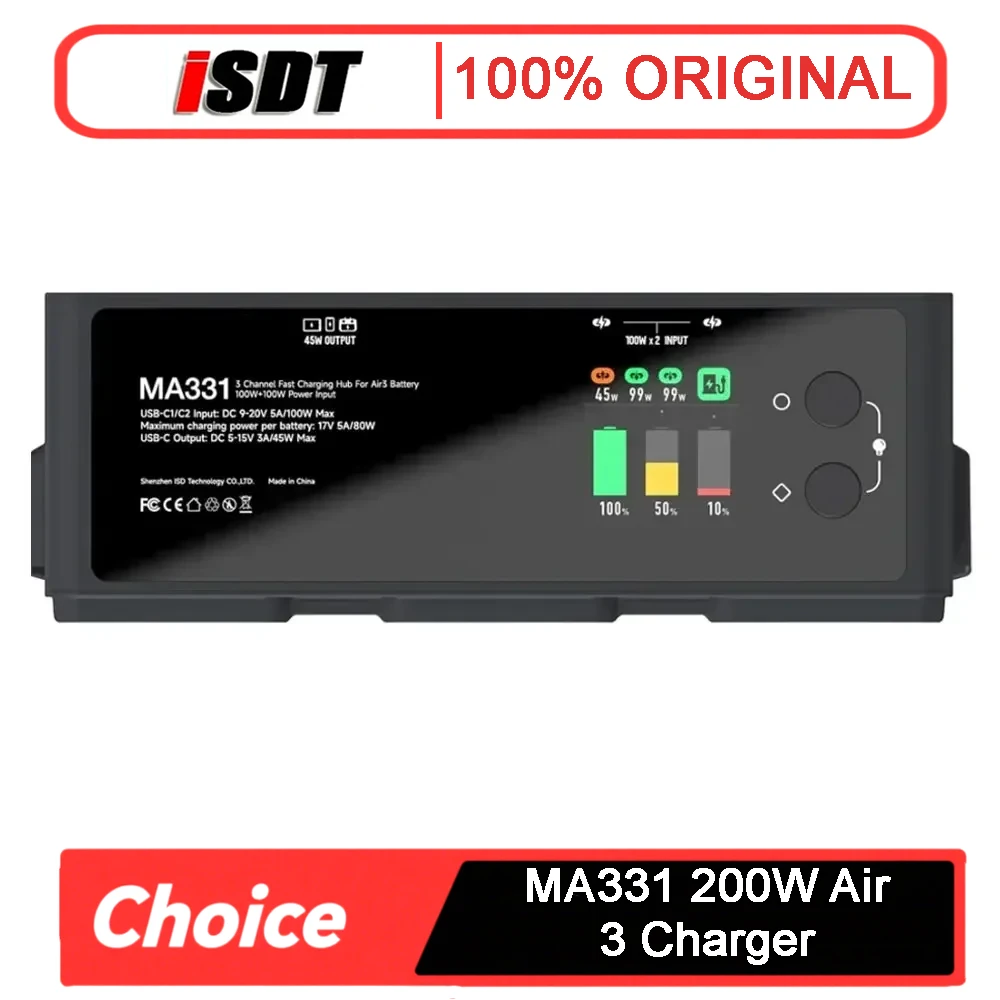 Зарядный концентратор ISDT MA331 Air 3, 3-канальное интеллектуальное зарядное устройство 200 Вт с подключением через приложение, ЖК-дисплеем и разрядкой для радиоуправляемого дрона 
Зарядный концентратор ISDT MA331 Air 3, 3-канальное интеллектуальное зарядное устройство 200 Вт с подключением через приложение, ЖК-дисплеем и разрядкой для радиоуправляемого дрона