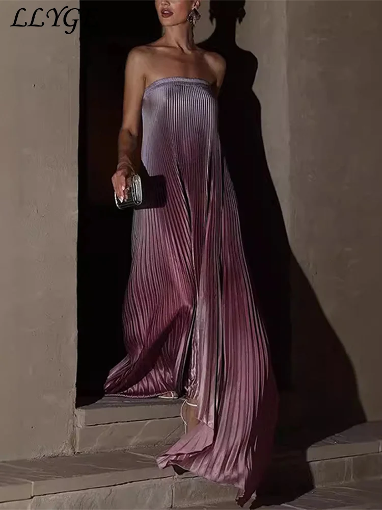 Elegant Gradient Strapless Long Party Dress Women Pleated Sleeveless Backless Beach Dresses 2025 Summer Lady Vacation Robes New
Elegant Gradient Strapless Long Party Dress Women Pleated Sleeveless Backless Beach Dresses 2025 Summer Lady Vacation Robes New