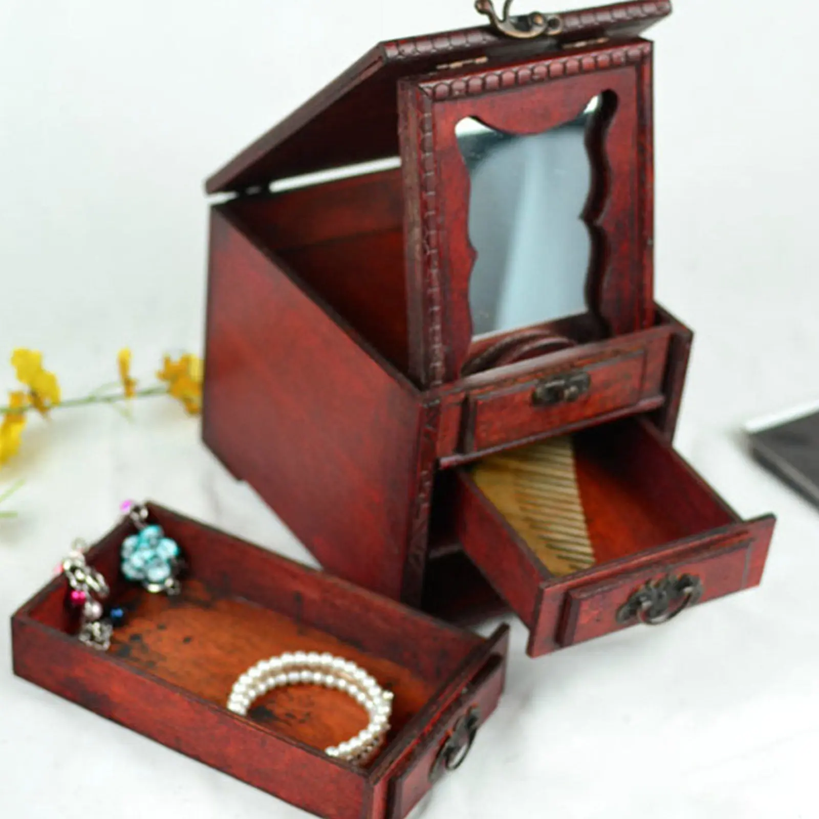 Chinese Style Wooden Jewelry Box with Mirror Vintage Jewelry Organizer for Women Storing Earrings Necklaces Bracelets Sweater
Chinese Style Wooden Jewelry Box with Mirror Vintage Jewelry Organizer for Women Storing Earrings Necklaces Bracelets Sweater