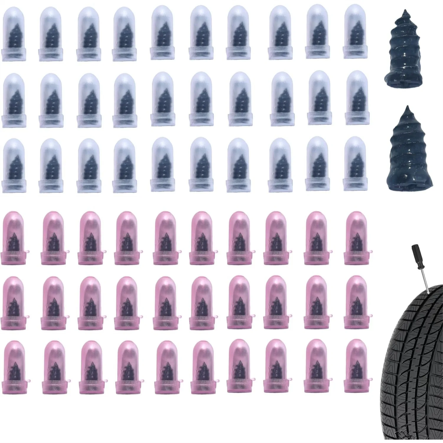 Tire Repair Rubber Nails Kit, 60 PCS Spiral Screws for Car Truck Motorcycle Tire Puncture, Fast Self-Service Tool
Tire Repair Rubber Nails Kit, 60 PCS Spiral Screws for Car Truck Motorcycle Tire Puncture, Fast Self-Service Tool