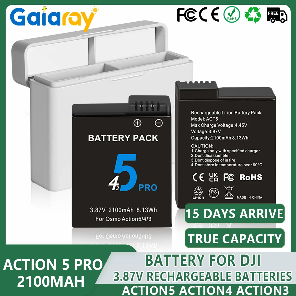 For DJI Osmo Action 5 Pro Battery Action 3/4 Camera Batteries and 2 Slots Fast Charger Action 3 Camera Accessories 2100mAh
For DJI Osmo Action 5 Pro Battery Action 3/4 Camera Batteries and 2 Slots Fast Charger Action 3 Camera Accessories 2100mAh
