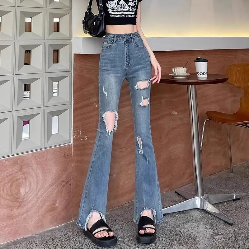 Women's Light Wash Micro Flare Jeans Summer 2026 Slim High Waist Denim Pants Distressed Cropped Hem Casual Trousers
Women's Light Wash Micro Flare Jeans Summer 2026 Slim High Waist Denim Pants Distressed Cropped Hem Casual Trousers
