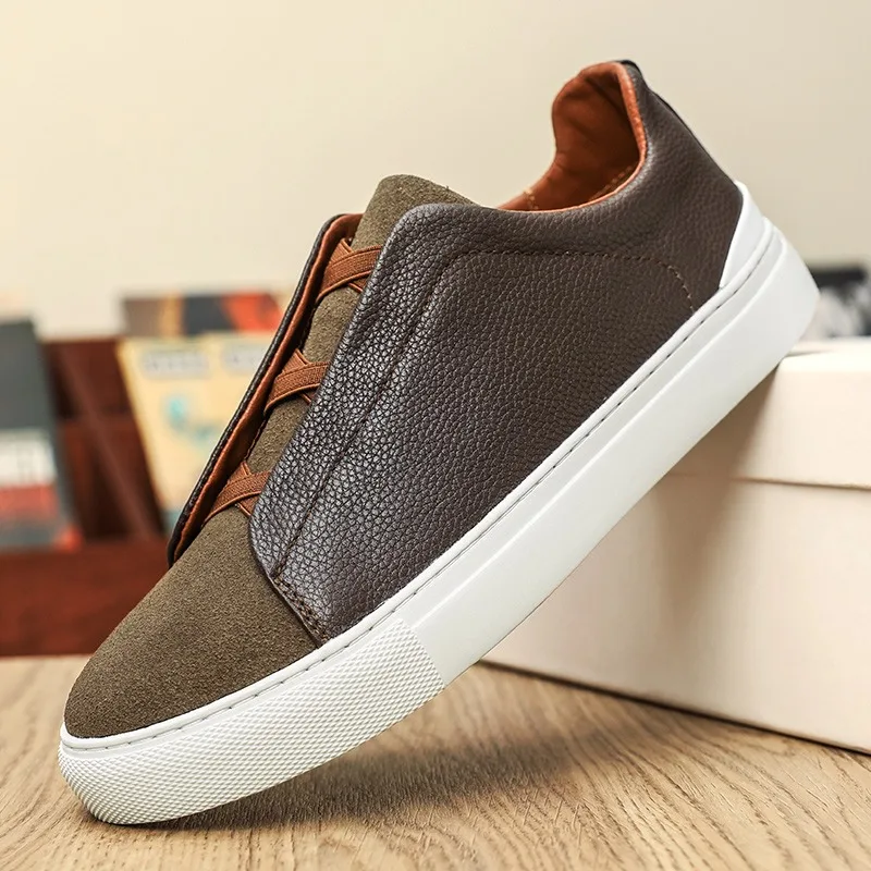 Men Two Tone Leather Slip On Casual Sneakers Elastic Strap Shock Absorbing Flat Sole Light Daily Walking Skate Footwear
Men Two Tone Leather Slip On Casual Sneakers Elastic Strap Shock Absorbing Flat Sole Light Daily Walking Skate Footwear