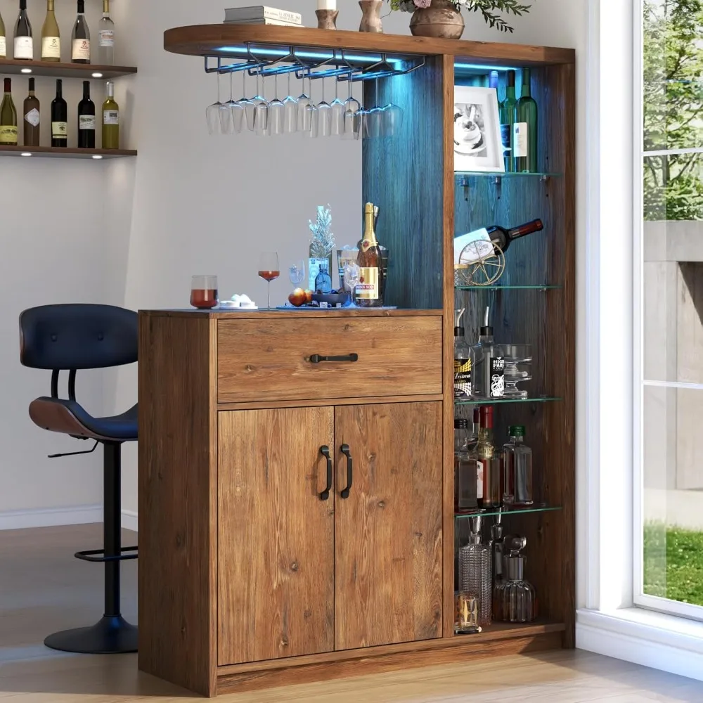 LED Bars Cabinet with Wine Glass Holder & Glass Display Cabinet, Coffee Bars with Storage and 2 Drawers, for Home Dining Room
LED Bars Cabinet with Wine Glass Holder & Glass Display Cabinet, Coffee Bars with Storage and 2 Drawers, for Home Dining Room