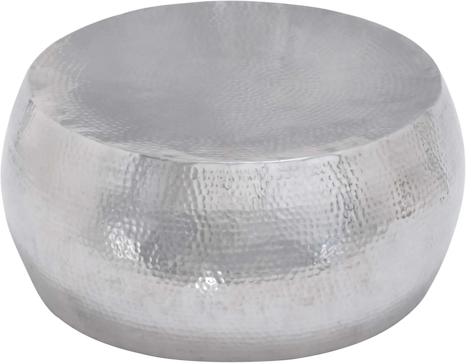 Aluminum Metal Living Room Coffee Table Drum Shaped Table with Hammered Design, Center Table 30" x 30" x 14", Silver
Aluminum Metal Living Room Coffee Table Drum Shaped Table with Hammered Design, Center Table 30" x 30" x 14", Silver