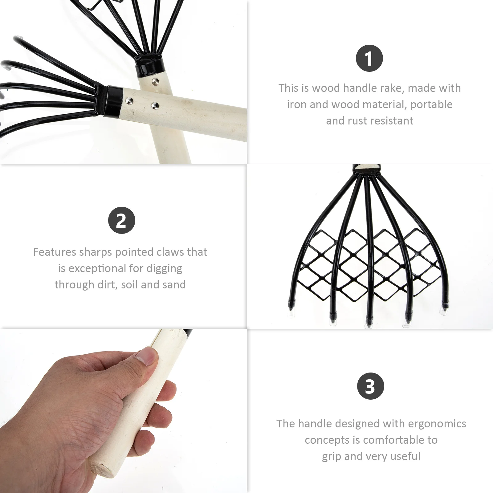 2pcs Iron Clam Rake Wooden Handle Multipurpose Beach Shell Rake 5-Tine Claw Style Loosening Tool For Garden Planting Tide
2pcs Iron Clam Rake Wooden Handle Multipurpose Beach Shell Rake 5-Tine Claw Style Loosening Tool For Garden Planting Tide