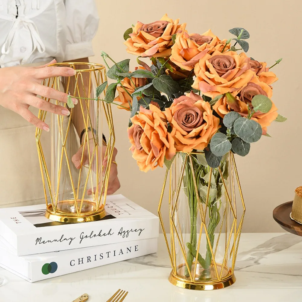 Nordic Gold Glass Flower Vase Metal Geometric Flower Pot Hollowed Floral Arrangement Vase Home Decoration
Nordic Gold Glass Flower Vase Metal Geometric Flower Pot Hollowed Floral Arrangement Vase Home Decoration