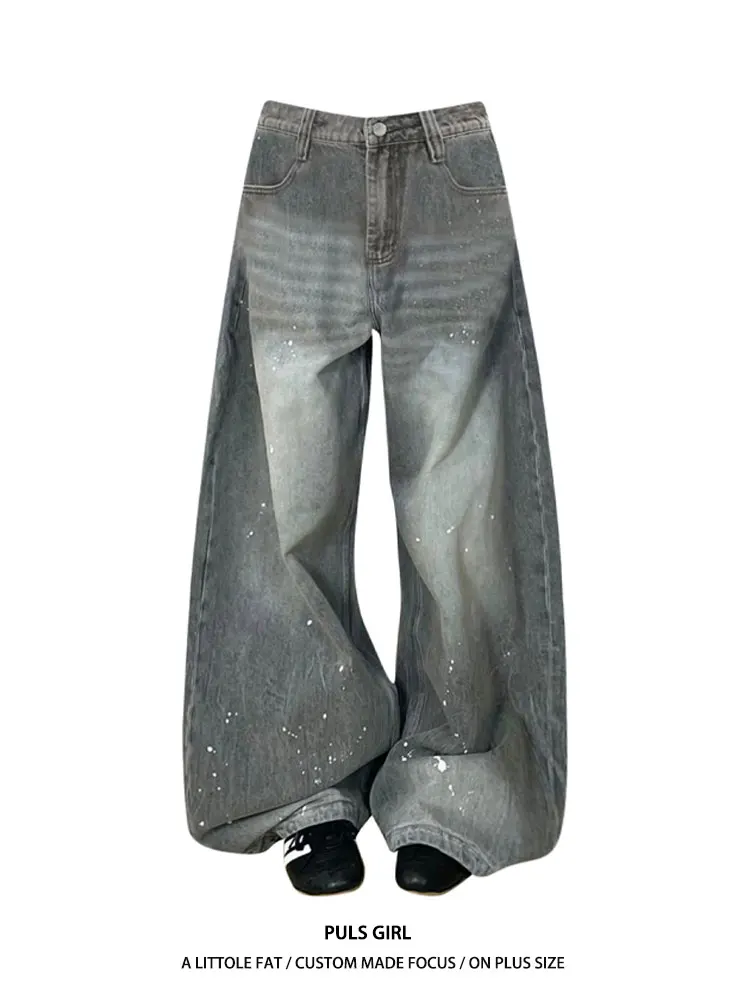 Retro American Washed Ink Splatter Wide Leg Jeans Women Loose Slimming Casual Straight Cut Trousers plus Size Spring Summer
Retro American Washed Ink Splatter Wide Leg Jeans Women Loose Slimming Casual Straight Cut Trousers plus Size Spring Summer