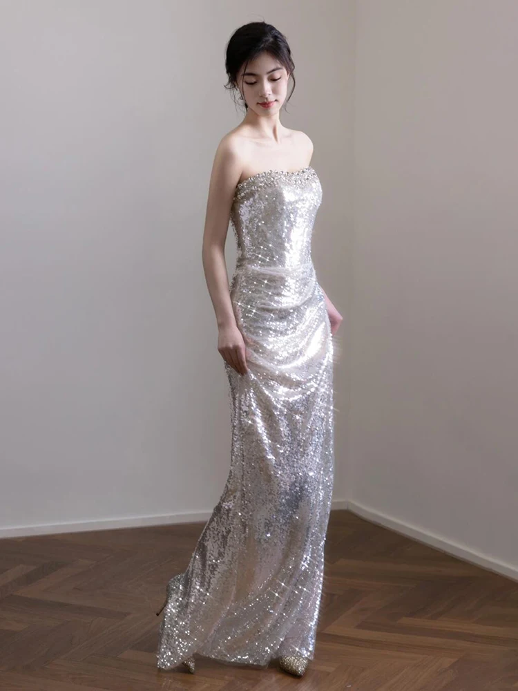 Silver Sequin Evening Gown Host Luxury Tailored Fi Tail Wedding Dr Bride-to-be Cusized Skirt Korean Sle Polyeste...
Silver Sequin Evening Gown Host Luxury Tailored Fi Tail Wedding Dr Bride-to-be Cusized Skirt Korean Sle Polyeste...