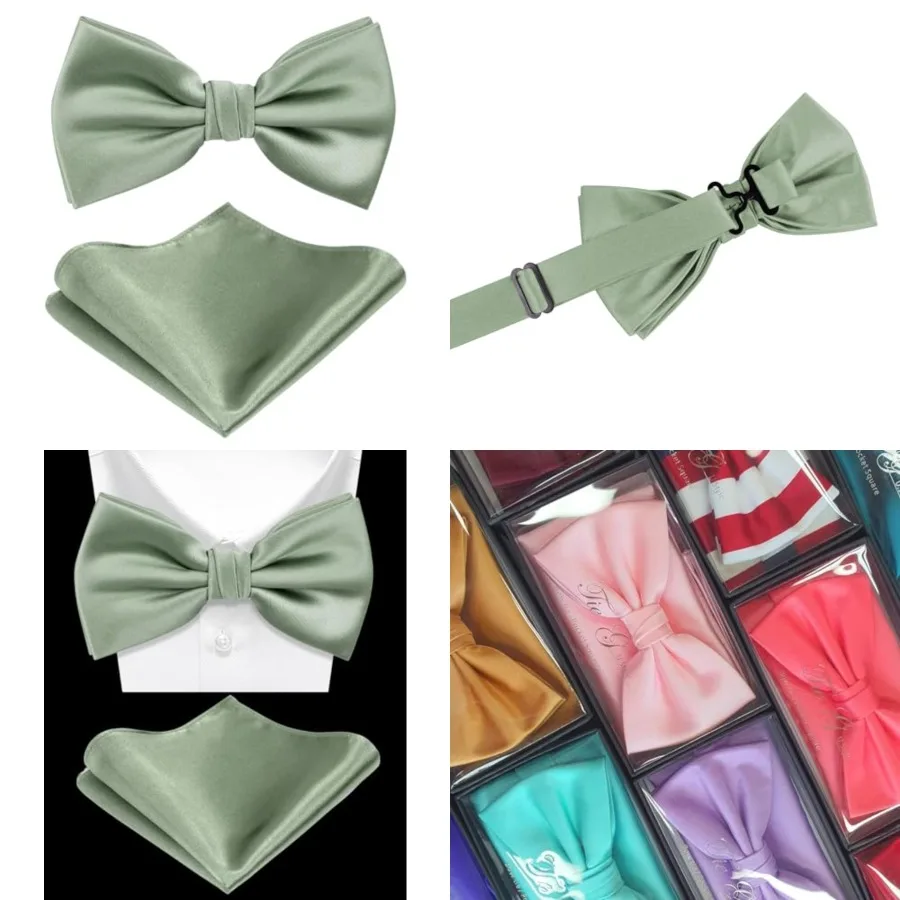 Solid Color Pre-tied Bow Tie and Pocket Square Sets in Gift Box, Sage Green
Solid Color Pre-tied Bow Tie and Pocket Square Sets in Gift Box, Sage Green