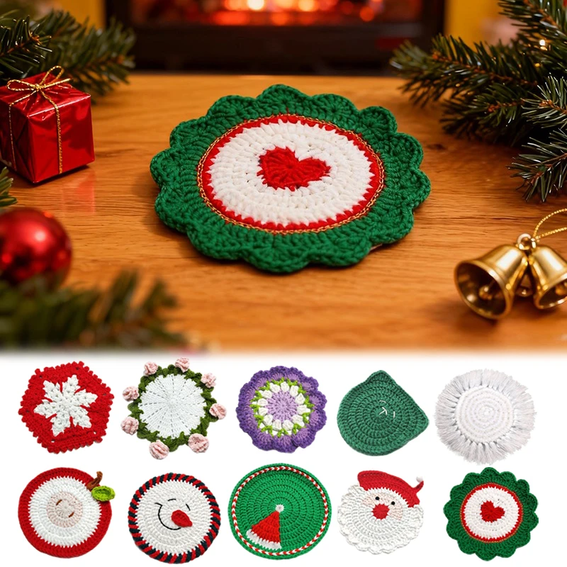 Christmas Themed Crochet Coasters Hand Knitted Wool Design Non Slip Heat Proof for Mugs Cups Tableware Xmas Holiday Home Decor
Christmas Themed Crochet Coasters Hand Knitted Wool Design Non Slip Heat Proof for Mugs Cups Tableware Xmas Holiday Home Decor