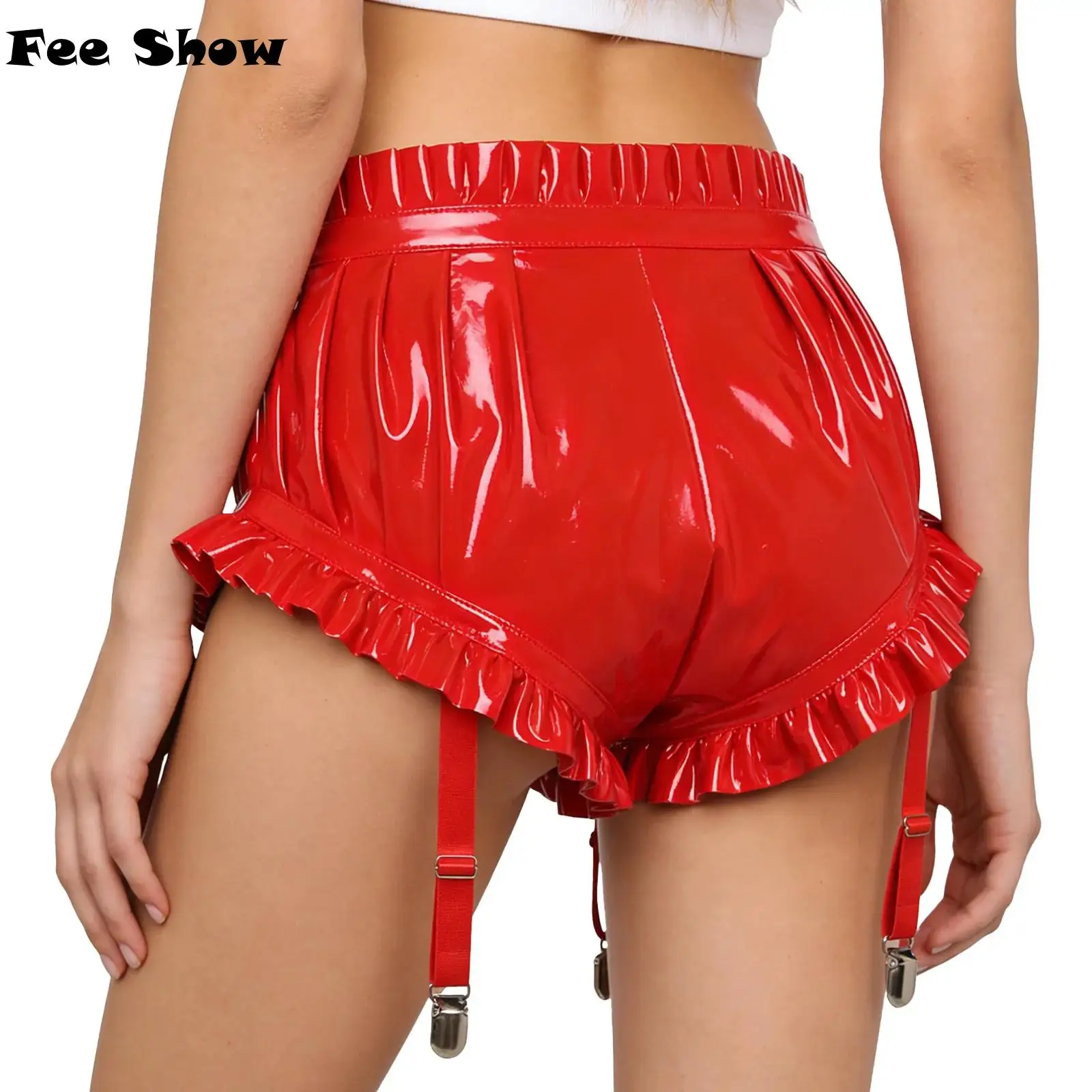 Womens Wet Look PU Leather Ruffle Shorts Adjustable Garter Clips Rave Outfit Ruffle Trim Ruched Bloomer Bottom Glossy Clubwear
Womens Wet Look PU Leather Ruffle Shorts Adjustable Garter Clips Rave Outfit Ruffle Trim Ruched Bloomer Bottom Glossy Clubwear