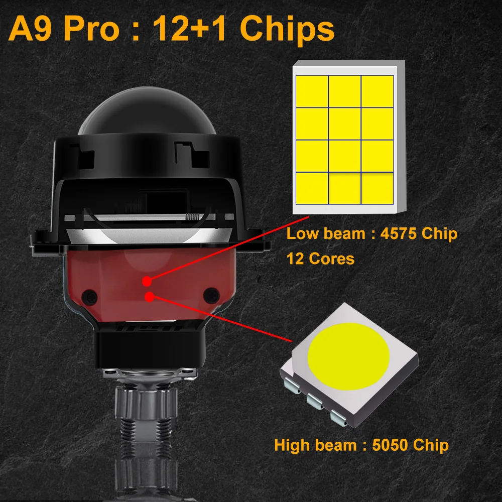 A9 Pro dual-lens 3-inch 80W high-power automotive LED headlights, LED headlights H4, H11
A9 Pro dual-lens 3-inch 80W high-power automotive LED headlights, LED headlights H4, H11
