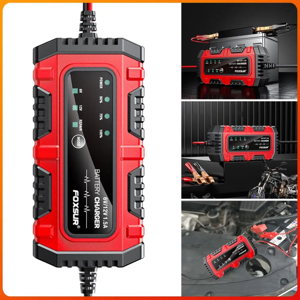 6V/12V 1.5A Car Battery Charger Electric Motorcycles Charger Smart Charger for Car Truck Boat SUV Lead-Acid AGM GEL Batteries
6V/12V 1.5A Car Battery Charger Electric Motorcycles Charger Smart Charger for Car Truck Boat SUV Lead-Acid AGM GEL Batteries