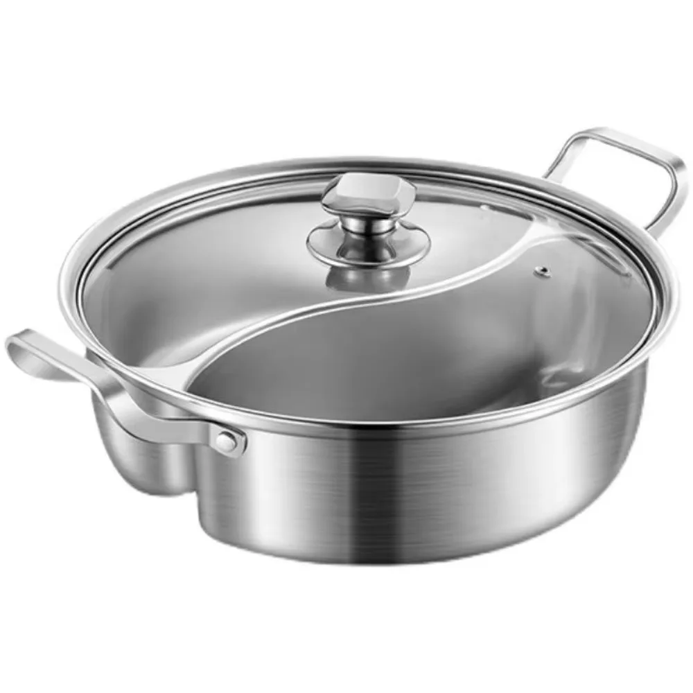 Stainless Steel Divided Hot Pot with Glass Lid Binaural Handle Chinese Soup Hotpot Rust-proof Thicken Yuanyang Pot Restaurant
Stainless Steel Divided Hot Pot with Glass Lid Binaural Handle Chinese Soup Hotpot Rust-proof Thicken Yuanyang Pot Restaurant