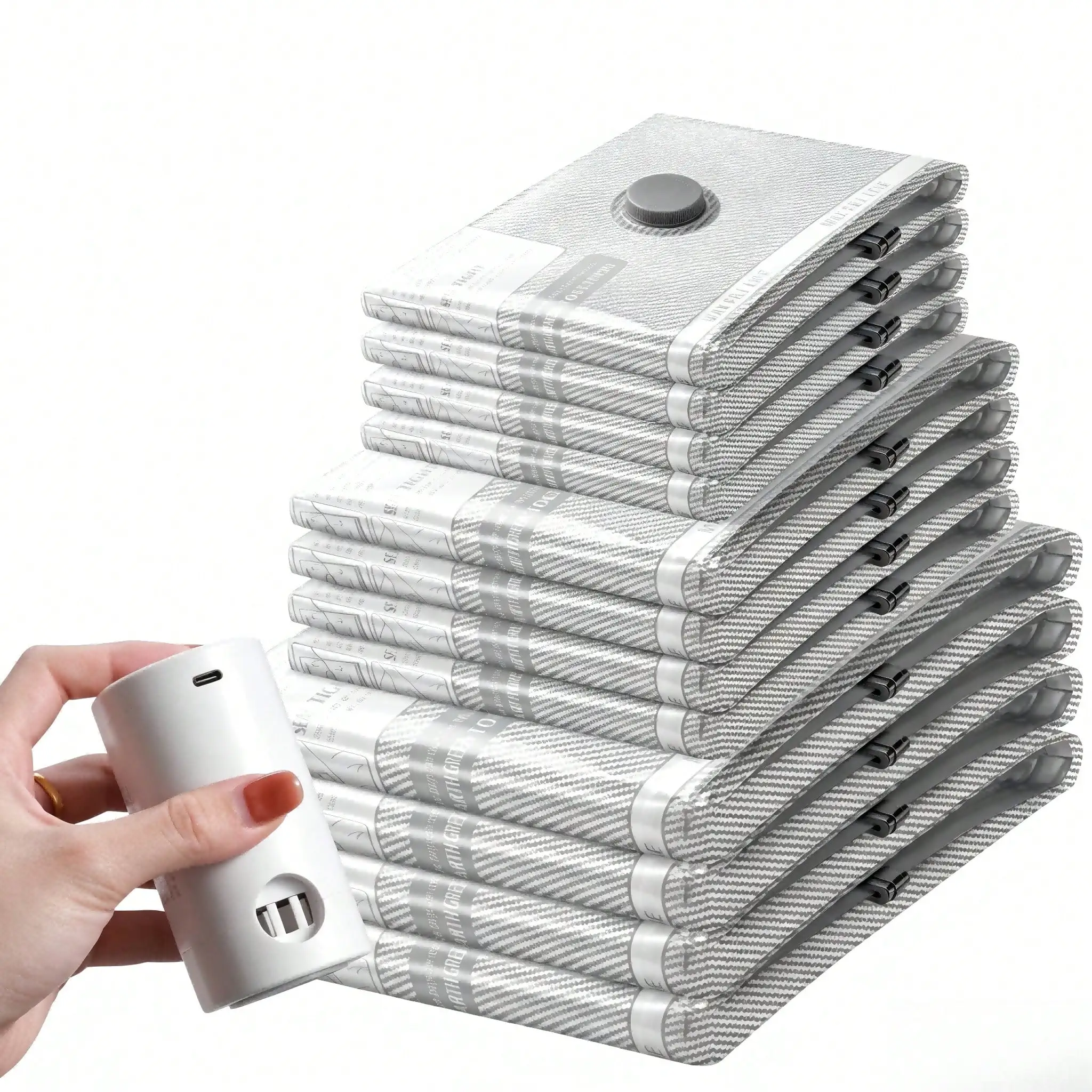 12pcs Vacuum Bags For Travel With Rechargeable Air Pump,Checkered Pattern Storage Bags,Reusable For Clothes, Comforters, Blankets, Pillow, Bedding, Sealer Clothing Storage,Travel Accessories,Organize Essential
12pcs Vacuum Bags For Travel With Rechargeable Air Pump,Checkered Pattern Storage Bags,Reusable For Clothes, Comforters, Blankets, Pillow, Bedding, Sealer Clothing Storage,Travel Accessories,Organize Essential