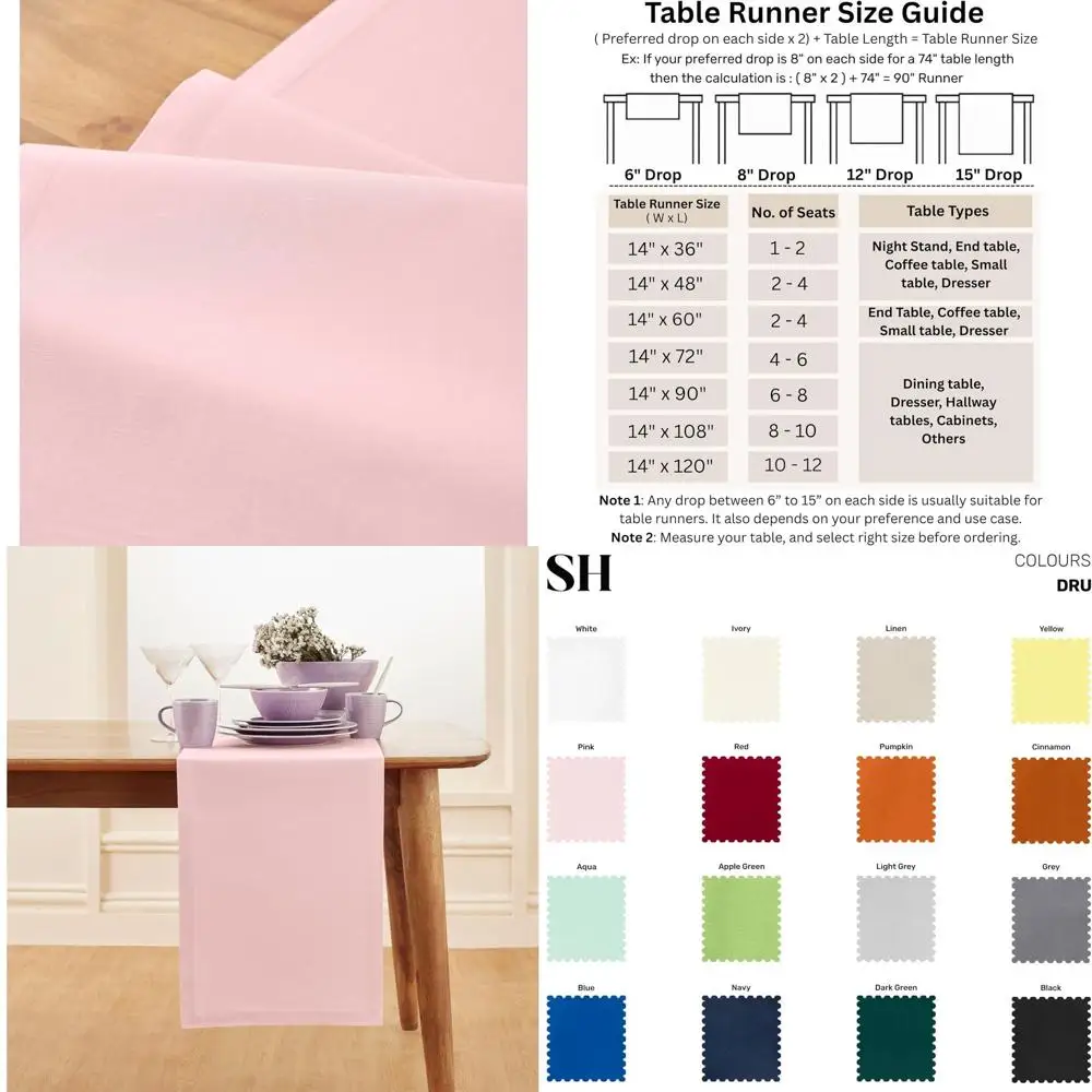 Dru Cotton Linen 14x90 Inch Table Runner, 90 Inch Long Pink, Handcrafted, Machine Washable for Dining and Holidays
Dru Cotton Linen 14x90 Inch Table Runner, 90 Inch Long Pink, Handcrafted, Machine Washable for Dining and Holidays