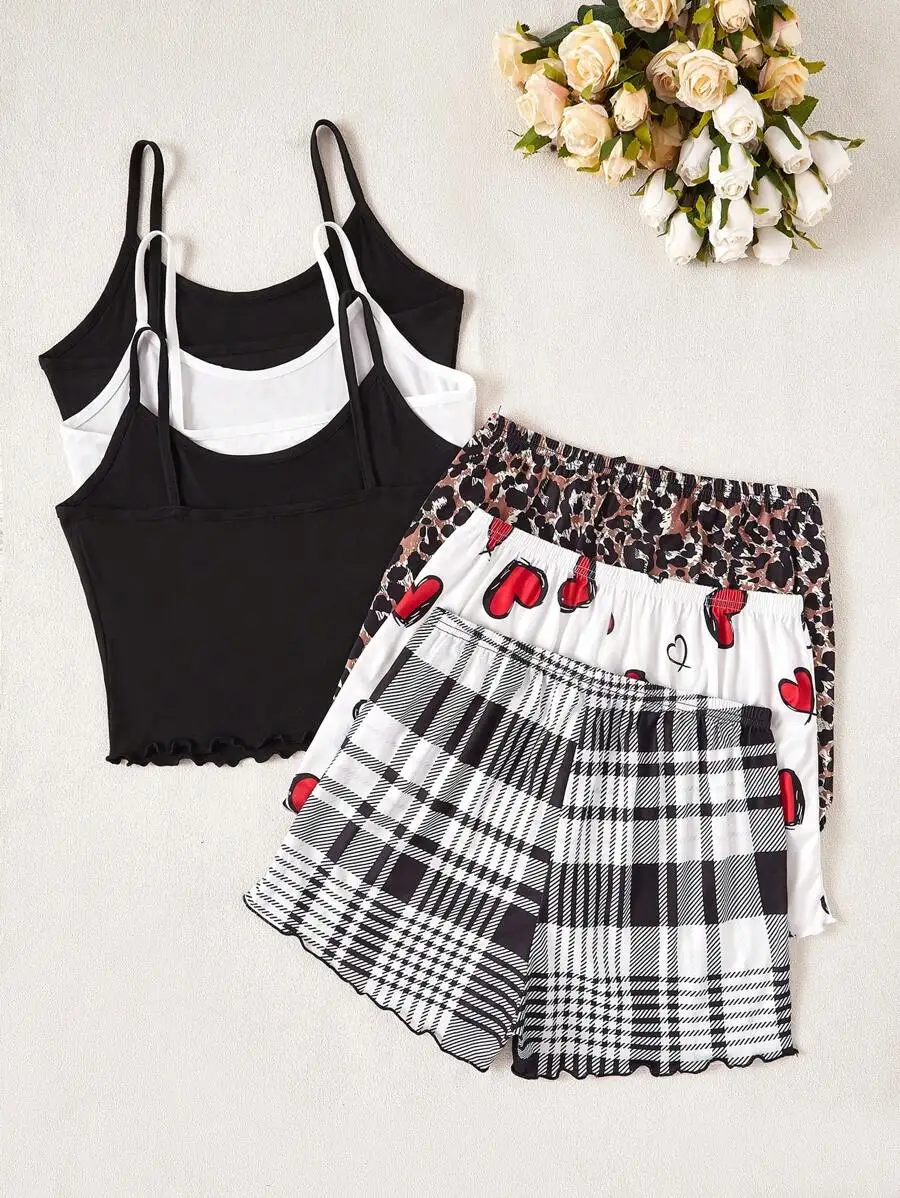 3pcs Women Pajama Set Camisole Top And Printed Shorts Sleepwear
3pcs Women Pajama Set Camisole Top And Printed Shorts Sleepwear