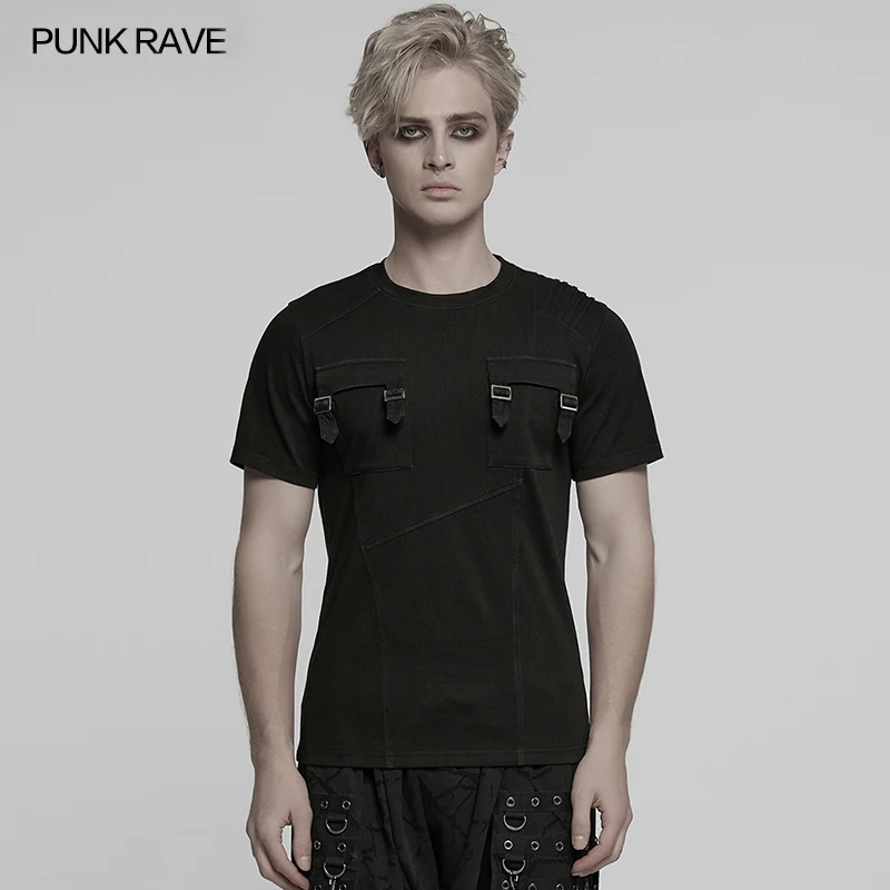 PUNK RAVE Men's Dark Punk Simple Loose T-shirt Single Shoulder 3D Pleating Personalized Pocket Design Handsome Cool Tops
PUNK RAVE Men's Dark Punk Simple Loose T-shirt Single Shoulder 3D Pleating Personalized Pocket Design Handsome Cool Tops