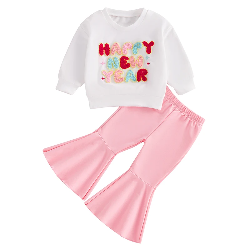 Toddler Girl New Year Outfits Letter Embroidered Crew Neck Long Sleeve Sweatshirts Flare Pants 2Pcs Clothes Set
Toddler Girl New Year Outfits Letter Embroidered Crew Neck Long Sleeve Sweatshirts Flare Pants 2Pcs Clothes Set