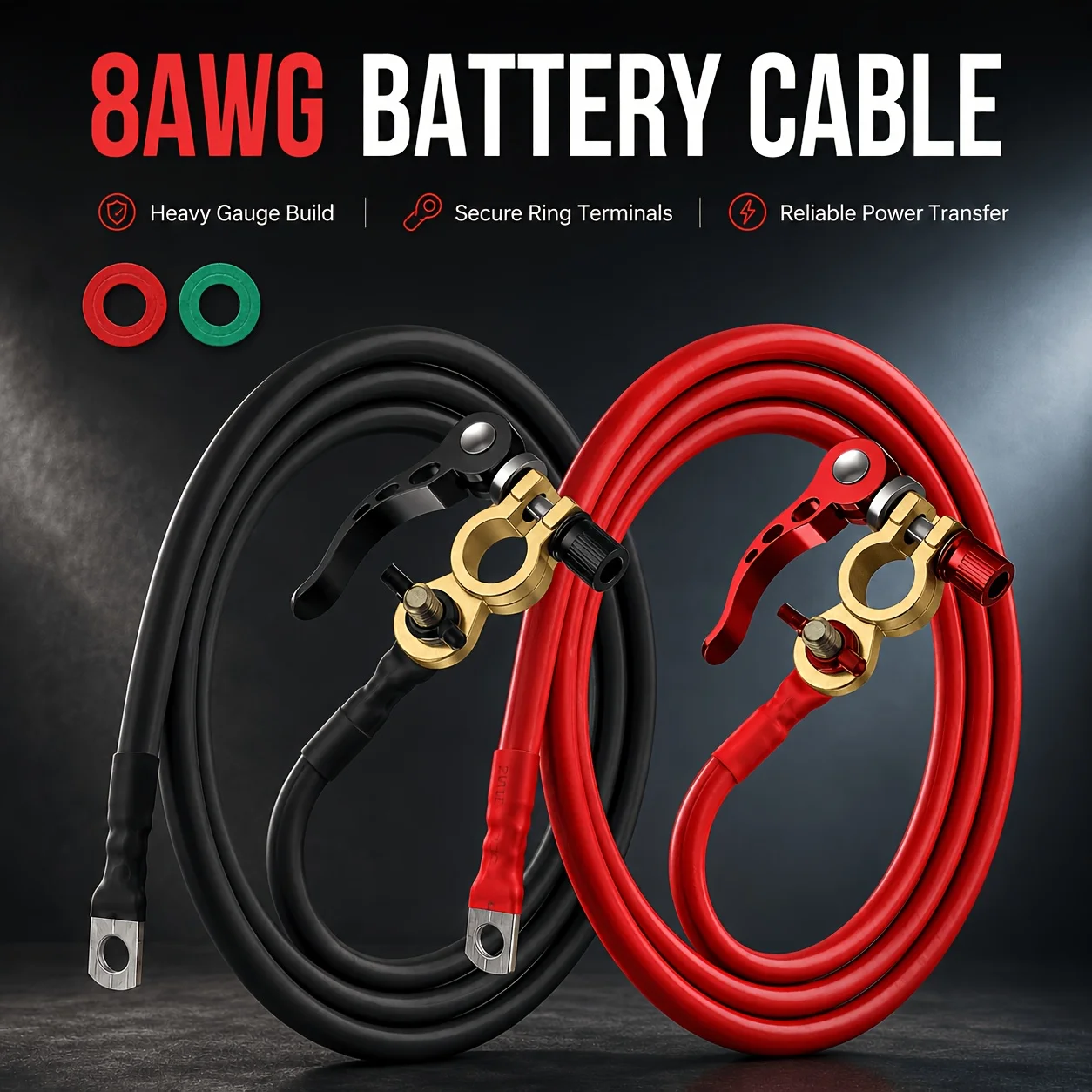 8 AWG Quick-Connect Battery Cable Set, Heavy-Duty Automotive Extension Cords with Protective Washers for Car and Tractor Batteri
8 AWG Quick-Connect Battery Cable Set, Heavy-Duty Automotive Extension Cords with Protective Washers for Car and Tractor Batteri