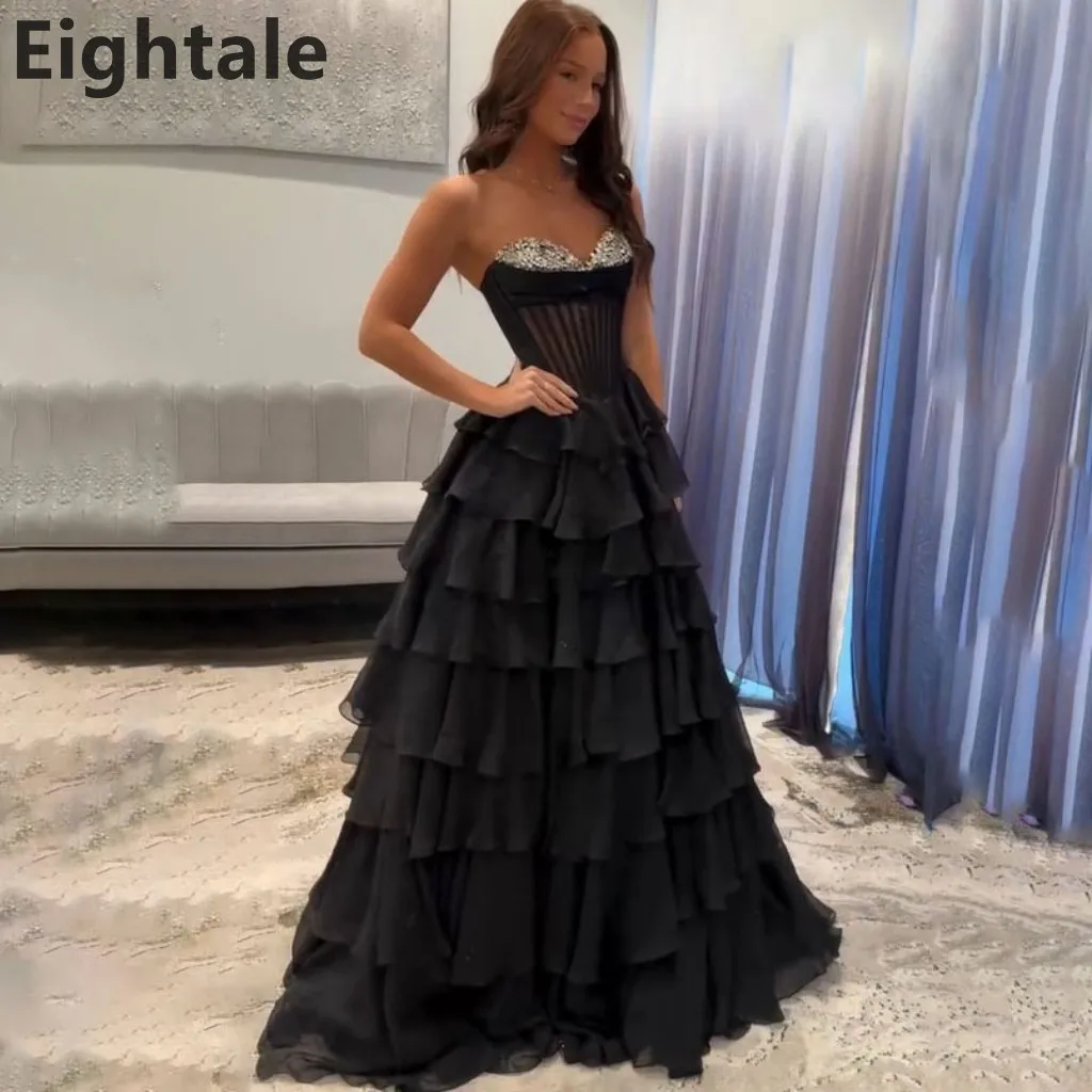 Eightale Customized Corset Chiffon Tiered Ruffles Black A Line Slit Evening Dress Celebrity Formal Party Gown Prom Dress
Eightale Customized Corset Chiffon Tiered Ruffles Black A Line Slit Evening Dress Celebrity Formal Party Gown Prom Dress