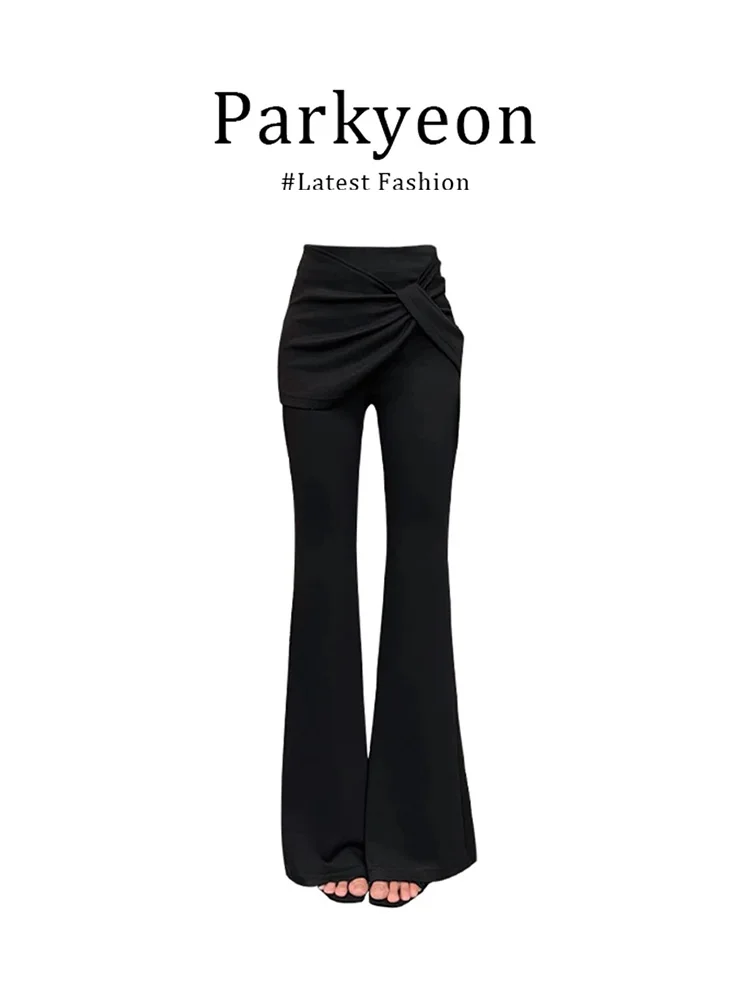 Parkyeon High Waist Flared Pants Women's Black Suit Casual Trousers Fake Two-Piece Style Knot Polyester Fiber
Parkyeon High Waist Flared Pants Women's Black Suit Casual Trousers Fake Two-Piece Style Knot Polyester Fiber