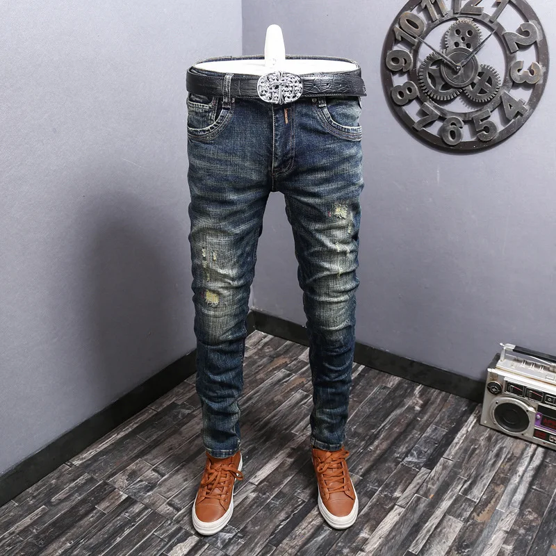 Streetwear Fashion Men Jeans Retro Dark Blue Elastic Slim Fit Ripped Jeans Men Embroidery Designer Vintage Casual Denim Pants
Streetwear Fashion Men Jeans Retro Dark Blue Elastic Slim Fit Ripped Jeans Men Embroidery Designer Vintage Casual Denim Pants
