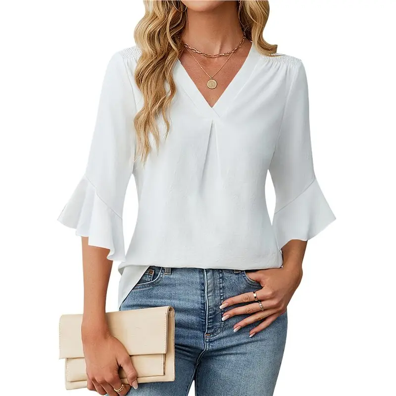CYL-Women's 3/4 Length Sleeve Tops Summer Dressy Casual Blouses Work Shirts Chiffon V Neck Outfits
CYL-Women's 3/4 Length Sleeve Tops Summer Dressy Casual Blouses Work Shirts Chiffon V Neck Outfits