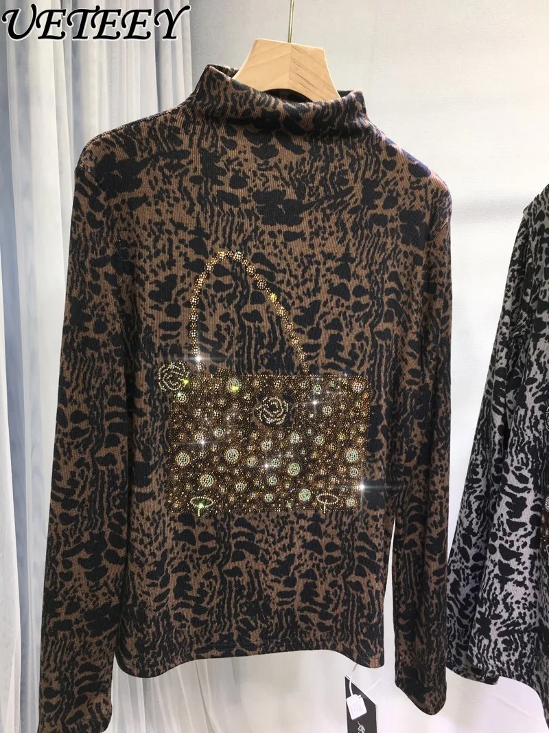 Autumn Winter New Heavy-duty Rhinestone Base Shirt for Women Half-high Collar Leopard Print Tight-fitting Long-sleeve T-shirt
Autumn Winter New Heavy-duty Rhinestone Base Shirt for Women Half-high Collar Leopard Print Tight-fitting Long-sleeve T-shirt