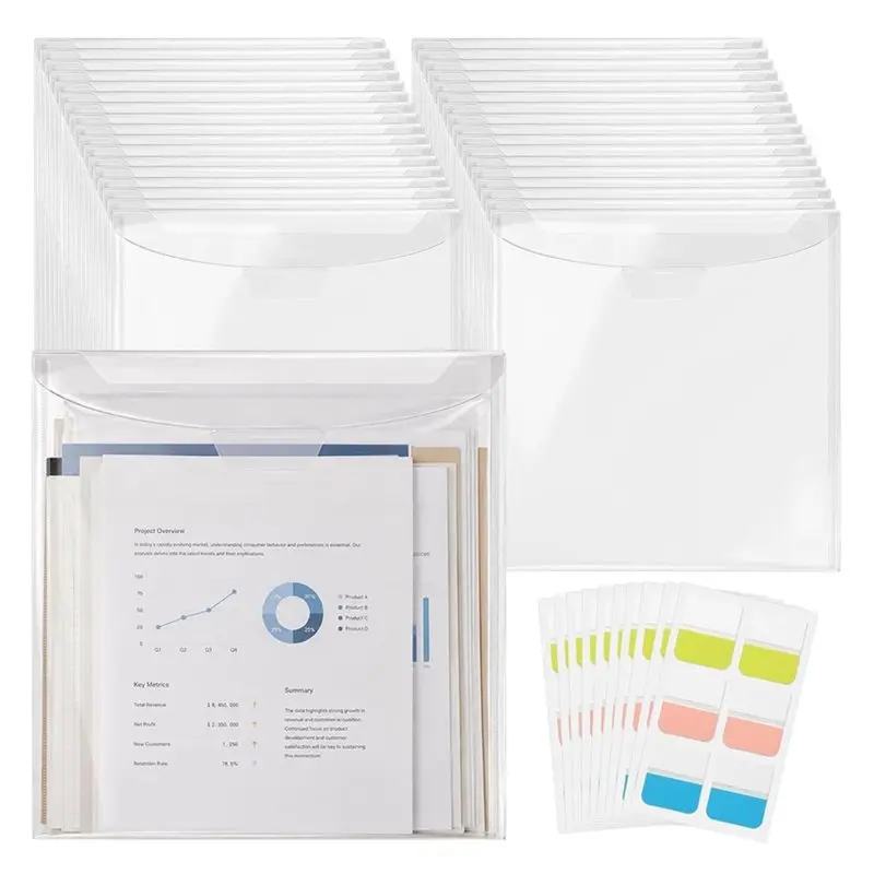 A13E-Document Storage Pouches Clear Plastic Snap Closures 32-Pack Includes 60 Colorful Self-Adhesive Index Labels
A13E-Document Storage Pouches Clear Plastic Snap Closures 32-Pack Includes 60 Colorful Self-Adhesive Index Labels