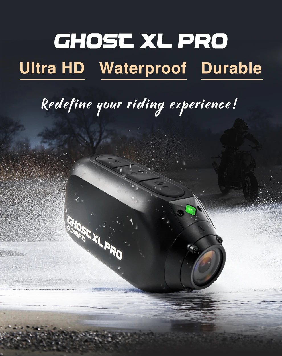 Drift Ghost XL Pro 4K PLUS HD Action Camera 3000mAh Battery WiFi IPX7 Waterproof Rotatable Lens Helmet Cam Motorcycle Bicycle
Drift Ghost XL Pro 4K PLUS HD Action Camera 3000mAh Battery WiFi IPX7 Waterproof Rotatable Lens Helmet Cam Motorcycle Bicycle