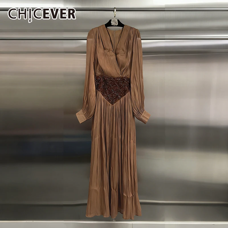 CHICEVER Solid Spliced Beading Chic Dress Female V Neck Long Sleeve Loose Vintage Literary Women's Dresses Autumn Fashion Style
CHICEVER Solid Spliced Beading Chic Dress Female V Neck Long Sleeve Loose Vintage Literary Women's Dresses Autumn Fashion Style