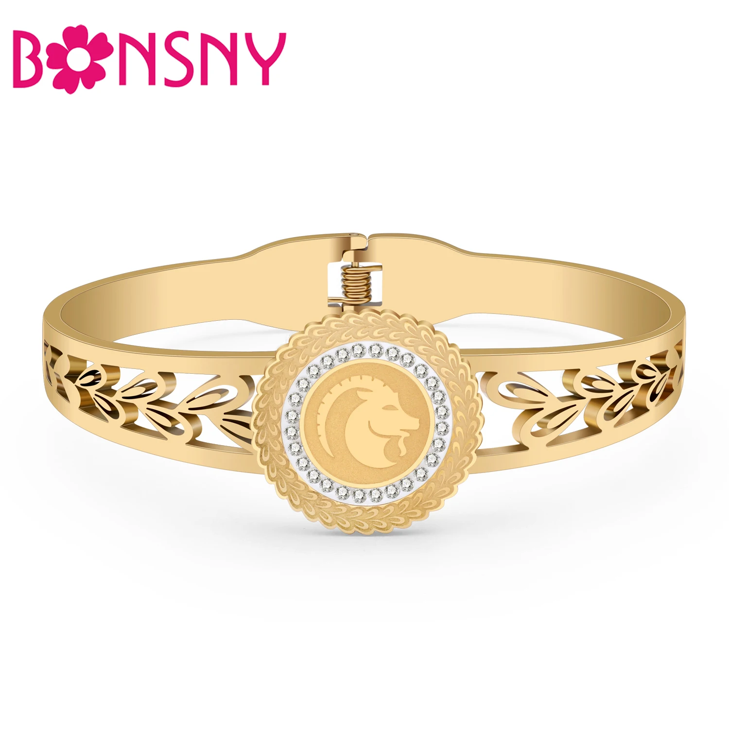 Bonsny Stainless Steel Gold-plated Capricornus Constellation Bangle 12 Zodiac Horoscope Hollow Out Cuff Bracelet For Women Gifts
Bonsny Stainless Steel Gold-plated Capricornus Constellation Bangle 12 Zodiac Horoscope Hollow Out Cuff Bracelet For Women Gifts