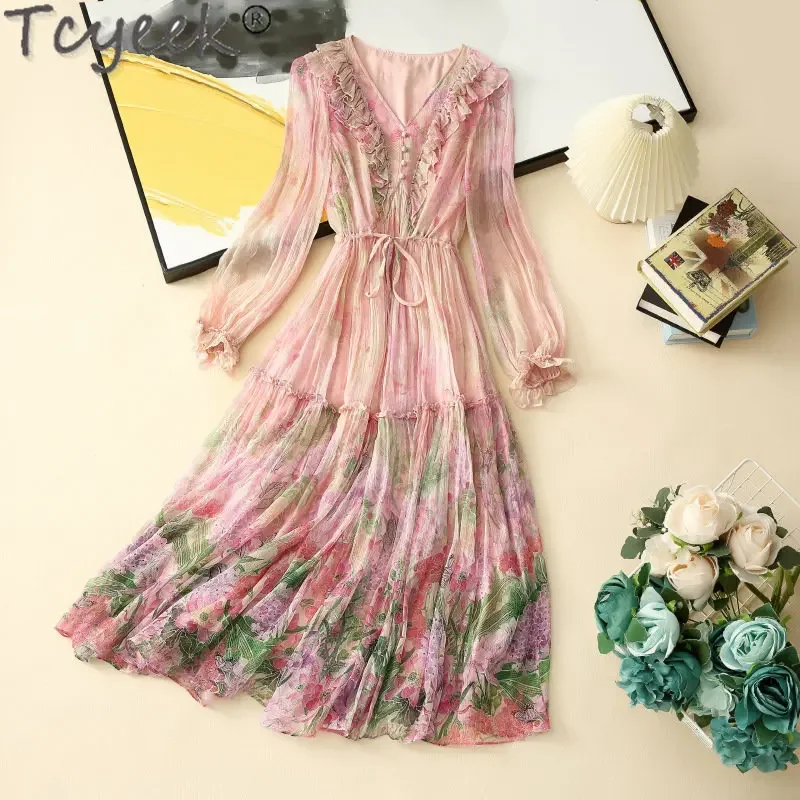 Tcyeek High-end 100% Mulberry Silk Dresses Spring Summer Print Dress Woman Clothes 2023 Elegant Women's Dresses Vestidos Mujer
Tcyeek High-end 100% Mulberry Silk Dresses Spring Summer Print Dress Woman Clothes 2023 Elegant Women's Dresses Vestidos Mujer