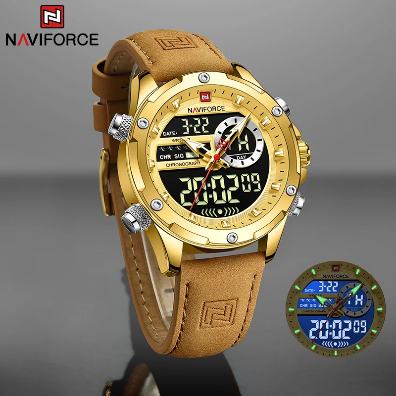 NAVIFORCE Gold Men‘s Watches Business Waterproof Luminous Male wristwatch Big Dial Leather Quartz Male Clock Relogio Masculino
NAVIFORCE Gold Men‘s Watches Business Waterproof Luminous Male wristwatch Big Dial Leather Quartz Male Clock Relogio Masculino