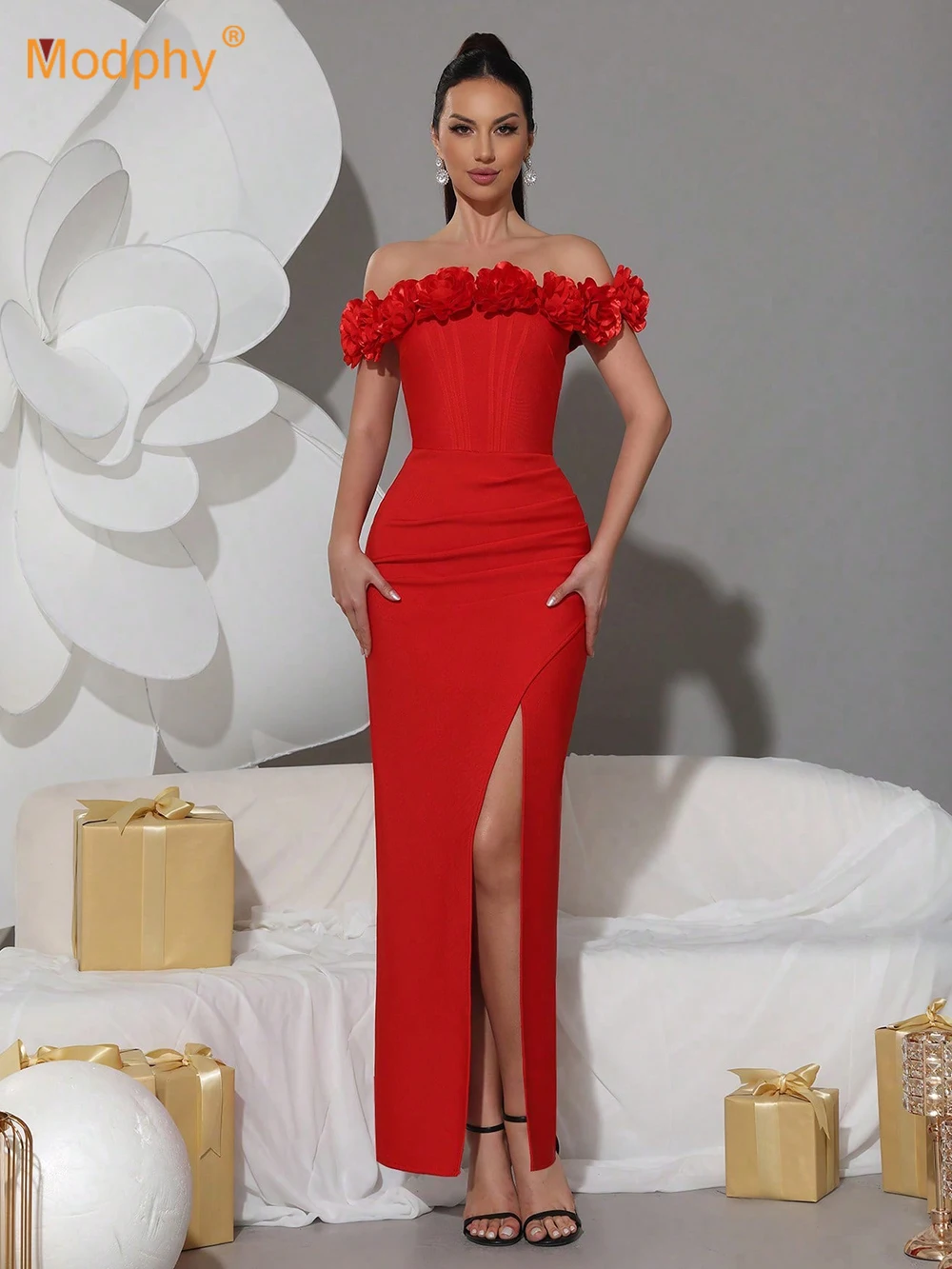 Modphy Women's Red Off the Shoulder 3D Floral Bandage Dress 2025 New Flower Elegant Formal Party Prom Maxi Dresses Evening Gowns
Modphy Women's Red Off the Shoulder 3D Floral Bandage Dress 2025 New Flower Elegant Formal Party Prom Maxi Dresses Evening Gowns