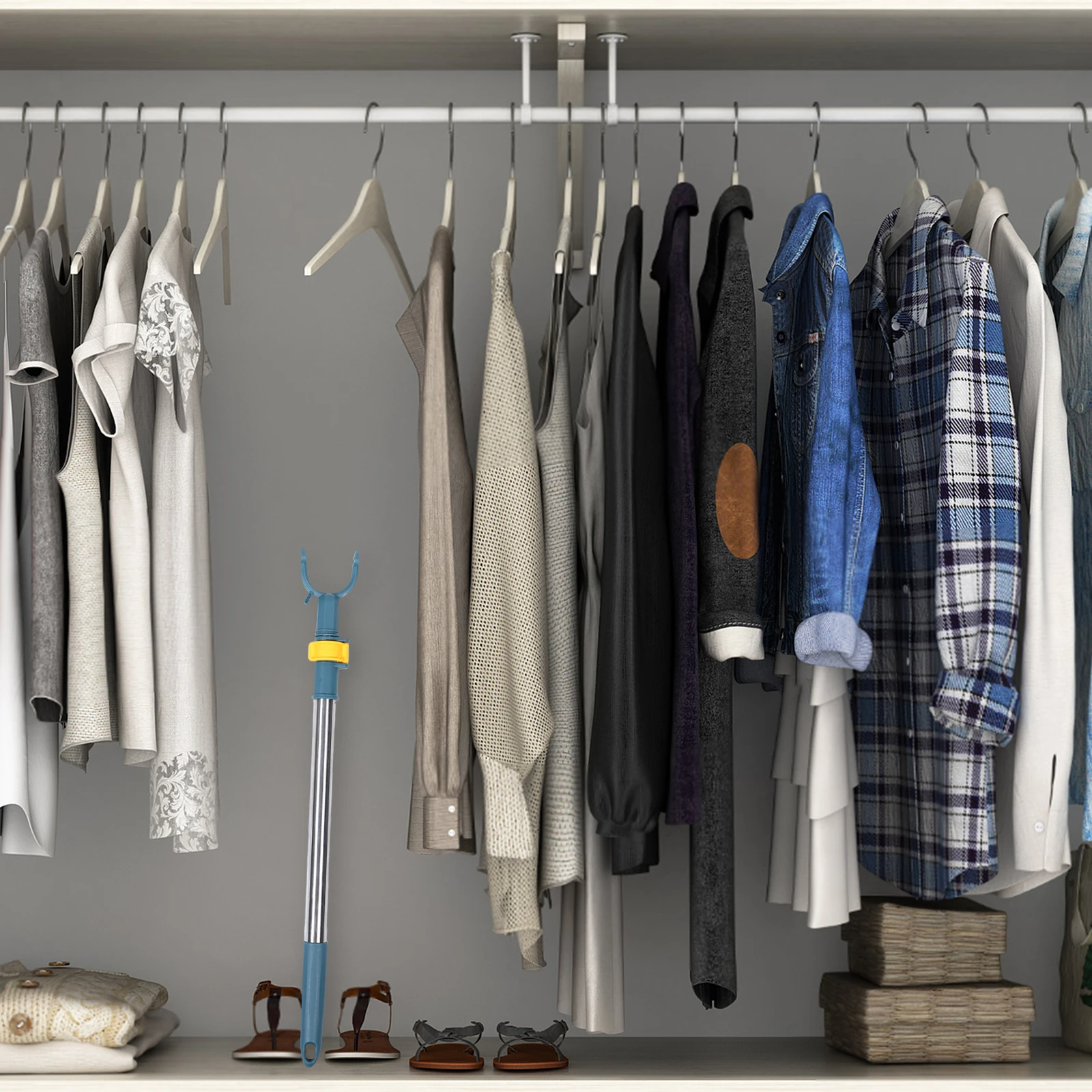 Adjustable Drying Pole Clothes Hanger Rod Short Stainless Steel Blue Plastic Tip Extendable Closet Household Rack
Adjustable Drying Pole Clothes Hanger Rod Short Stainless Steel Blue Plastic Tip Extendable Closet Household Rack