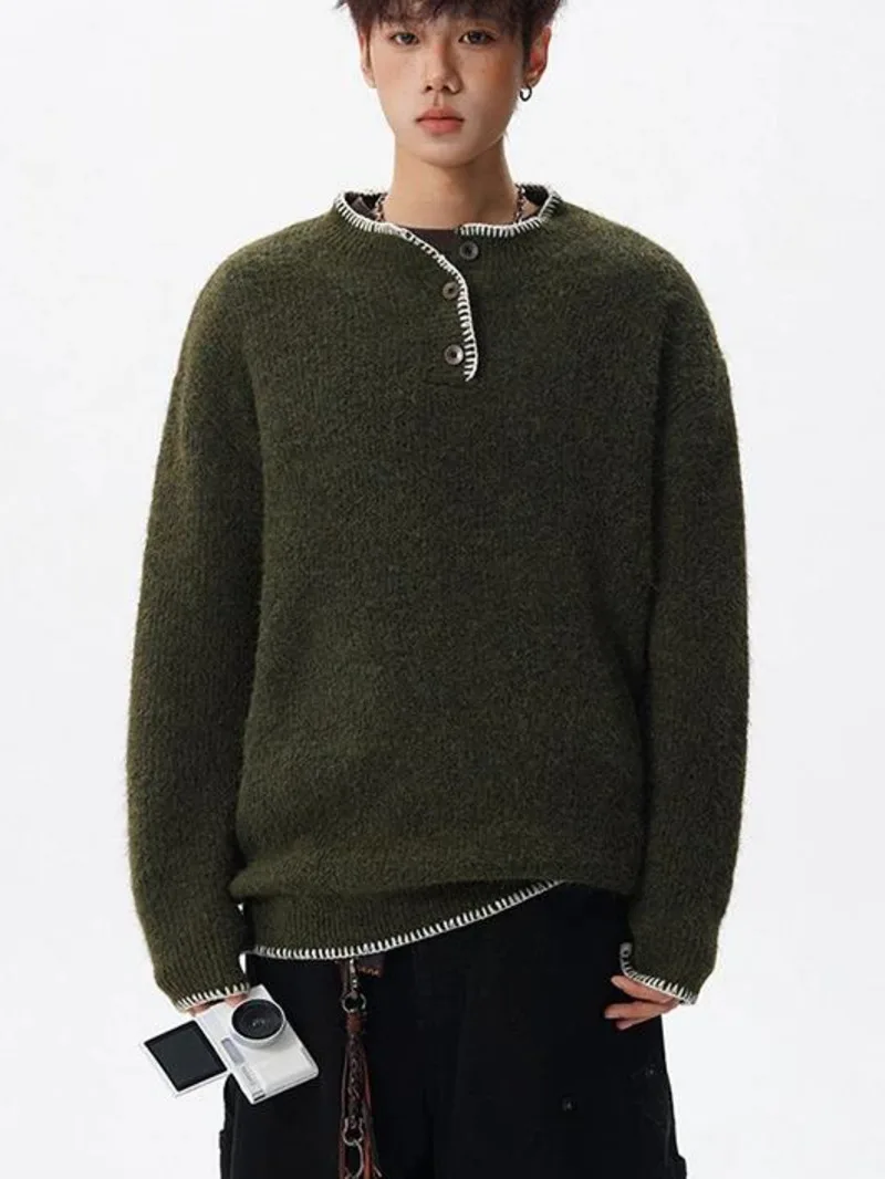 Korean Style Men's Sweaters Round Collar Button Design Solid Color Knitting Tops Loose Pullover Male Tops Winter 9XQF3C
Korean Style Men's Sweaters Round Collar Button Design Solid Color Knitting Tops Loose Pullover Male Tops Winter 9XQF3C